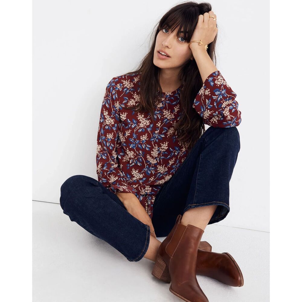Madewell Bell Sleeve Tie Top in Antique Flora Long Sleeve Center Hem Tie XSmall